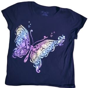 T shirt - black with rainbow butterfly print - The Children's Place - size S 5/6